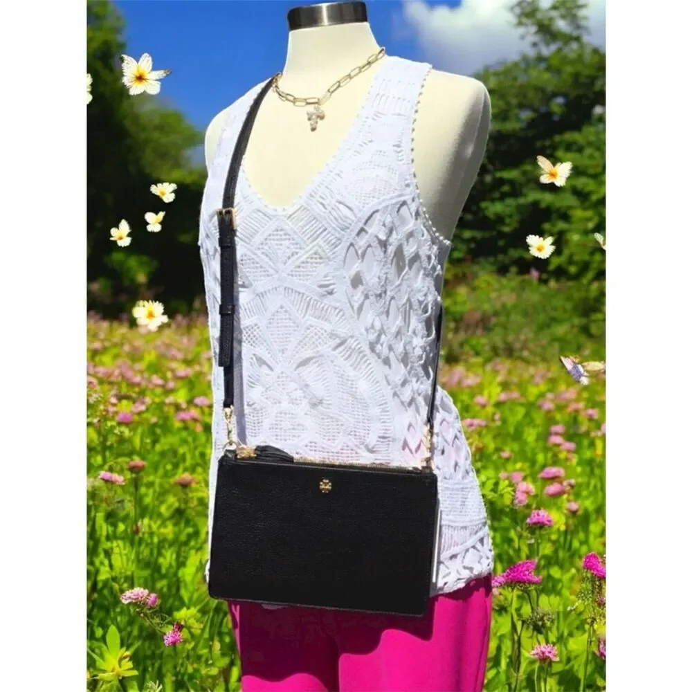 TORY BURCH DOUBLE ZIP SLIM CROSSBODY BAG AND GOLD HARDWARE